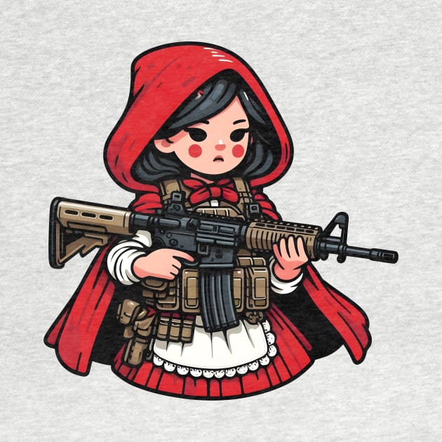 Tactical Little Red Riding Hood Adventure Tee: Where Fairytales Meet Bold Style by Rawlifegraphic